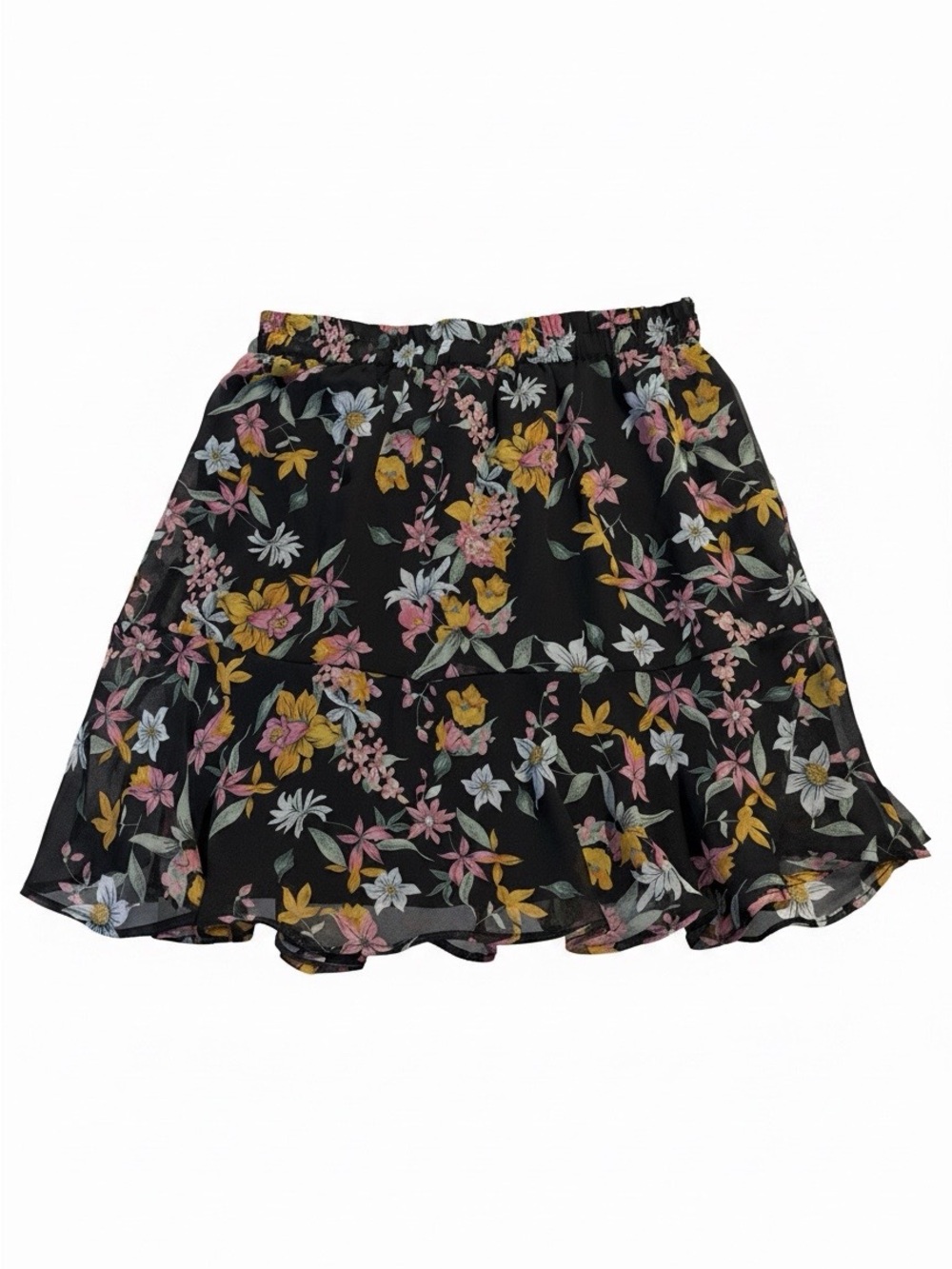 Black Floral Ruffle Tiered Skirt